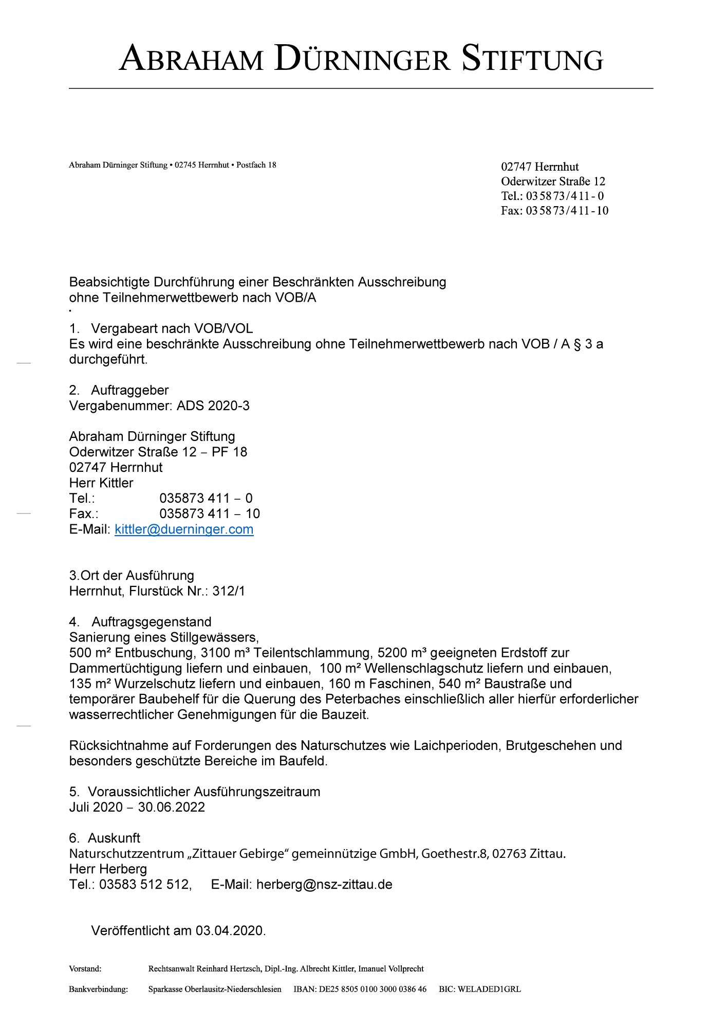 Ausschreibung Bleichteich Herrnhut